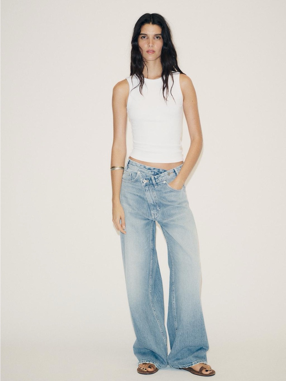 Zara TRF Wide-Leg High Waist Cross Over Jeans